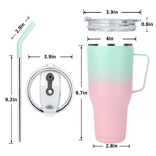 Sursip-40oz Mug Tumbler-Stainless Steel Vacuum Insulated Mug with Handle, Green &amp; Pink-BOM-Boutique on Main -Amazon